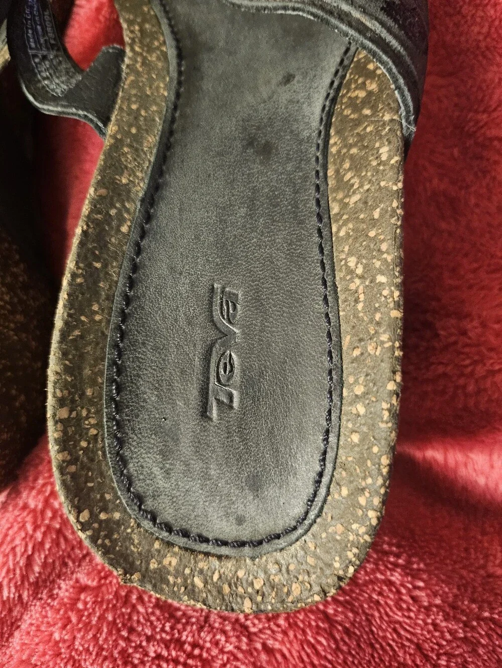 Teva Black Cork-Trim Thong Sandals Ventura Womens Size 6 Wedge Thong